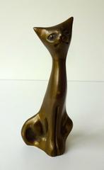 Brons/koper beeldje van zittende kat 2735-b, Ophalen of Verzenden