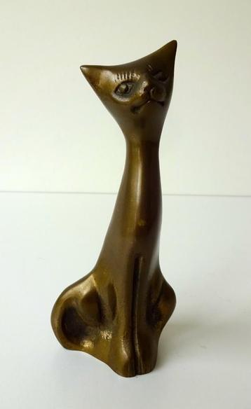 Brons/koper beeldje van zittende kat 2735-b beschikbaar voor biedingen
