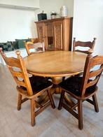 Houten eettafel met 4 stoelen, Ophalen, Gebruikt, 4 tot 6 stoelen