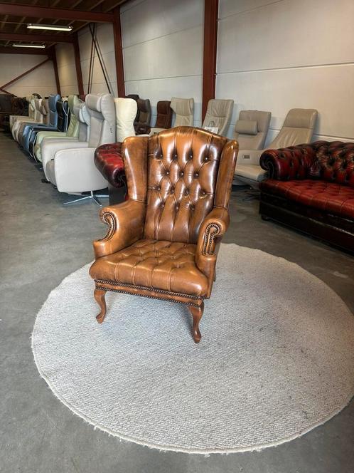 Cognac bruin chesterfield fauteuil stoel Z.G.A.N., Huis en Inrichting, Fauteuils, Zo goed als nieuw, Leer, 75 tot 100 cm, 75 tot 100 cm