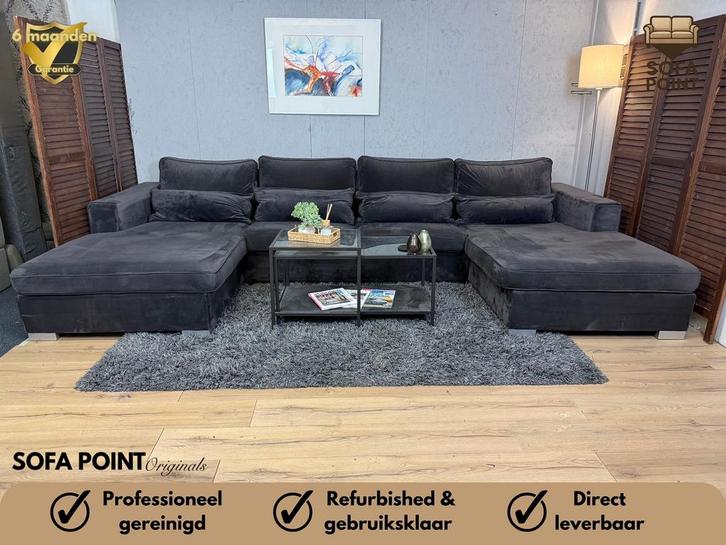 GRATIS LEVERING Antraciete Velvet U-Bank XL, Huis en Inrichting, Banken | Bankstellen, Zo goed als nieuw, Vierpersoons of meer
