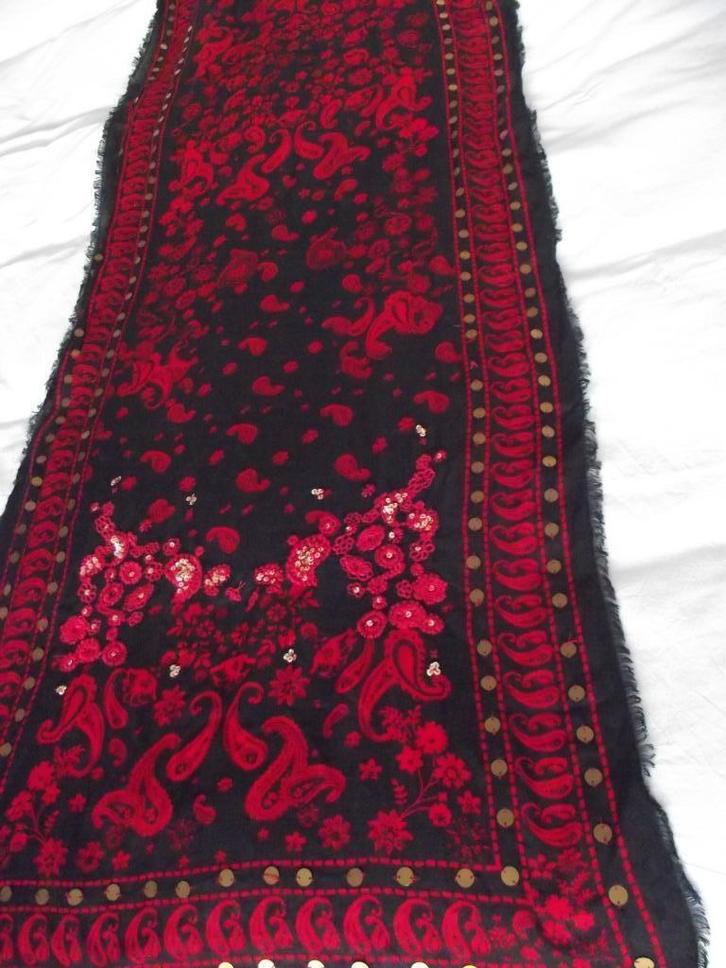 rood zwart geborduurd India katoen sjaal paletten 185x55 cm, Kleding | Dames, Mutsen, Sjaals en Handschoenen, Zo goed als nieuw
