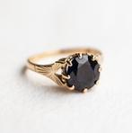 Vintage 9K gouden Solitaire saffier ring - Maat 16, Ophalen of Verzenden, Met edelsteen, Dame, Goud