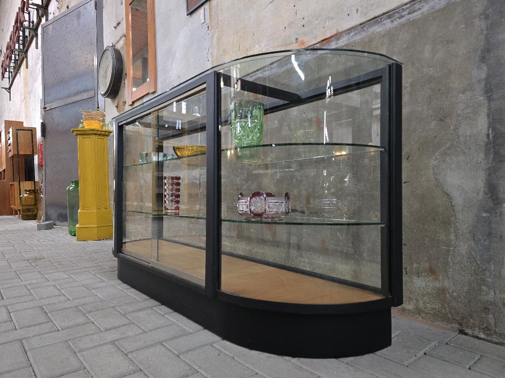 Jaren 60 Vintage Vitrine Kast | Dressoir & Toonbank Zwart, Antiek Retro Vintage Brocante Landelijk, 150 tot 200 cm, Ophalen of Verzenden