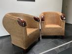 Rotan stoelen met teak leuningen. 80 x 80 x 89 cm,, Huis en Inrichting, Stoelen, Ophalen, Gebruikt, Twee, Bruin