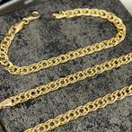 14 karaat gouden ketting met armband plat schakel, Ophalen of Verzenden, Nieuw, Goud