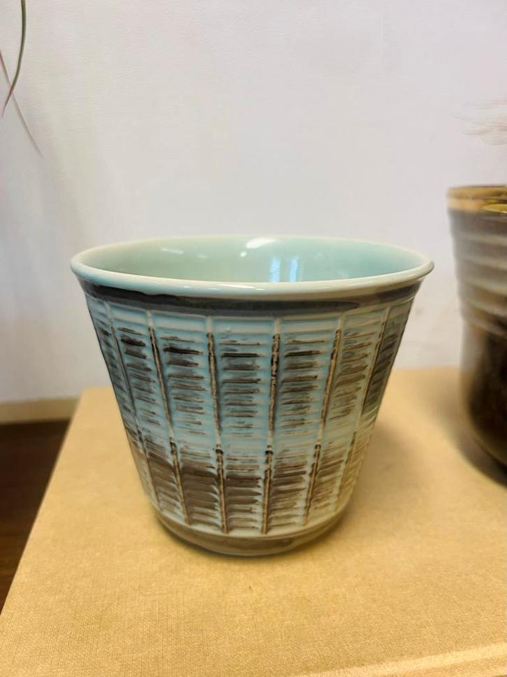 Mooie vintage bloempot plantenpot Morton Pottery Lichtblauw, Tuin en Terras, Bloempotten, Zo goed als nieuw, Minder dan 40 cm