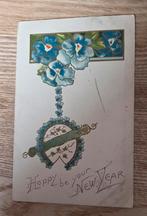 Antieke kerstkaart - Blauwe bloemen, Verzenden, Voor 1920, Gelopen, Feest(dag)