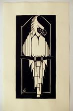 Jan Schonk Art Deco lino / houtsnede van een kaketoe, Antiek en Kunst, Kunst | Litho's en Zeefdrukken, Ophalen of Verzenden