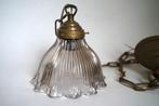 vintage antiek holophane hanglamp glas ribbel stof snoer k., Huis en Inrichting, Lampen | Hanglampen, Gebruikt, Ophalen of Verzenden