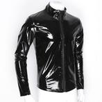 Heren zwarte leer look trui vest met rits fetish lak pvc, Verzenden, Nieuw, Zwart