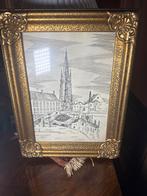 Oude Brugge tekening in gouden lijst, Antiek en Kunst, Kunst | Schilderijen | Klassiek, Ophalen of Verzenden