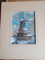 schilderij molen , pasteltekening  vleghert, Antiek en Kunst, Kunst | Schilderijen | Klassiek, Ophalen