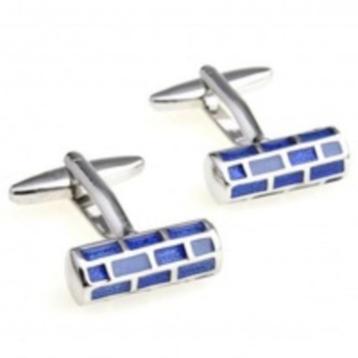 Mooie zilver/ blauw geëmailleerd kleurige manchetknopen beschikbaar voor biedingen