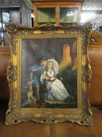 Oer 11300 antiek schilderij "Verliefd stel met hond", Antiek en Kunst, Kunst | Schilderijen | Klassiek, Ophalen