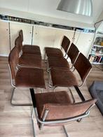7 leren eetkamer stoelen, Huis en Inrichting, Stoelen, Ophalen, Bruin, Zo goed als nieuw, Metaal