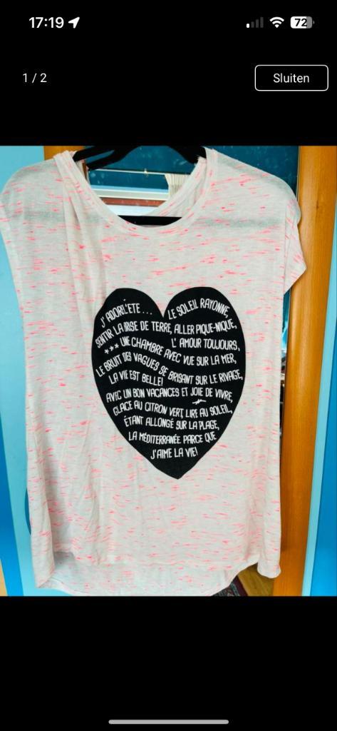 mooi lichtroze shirt met hart M&S 42/44 nieuw, Kleding | Dames, T-shirts, Nieuw, Maat 42/44 (L), Roze, Korte mouw, Verzenden