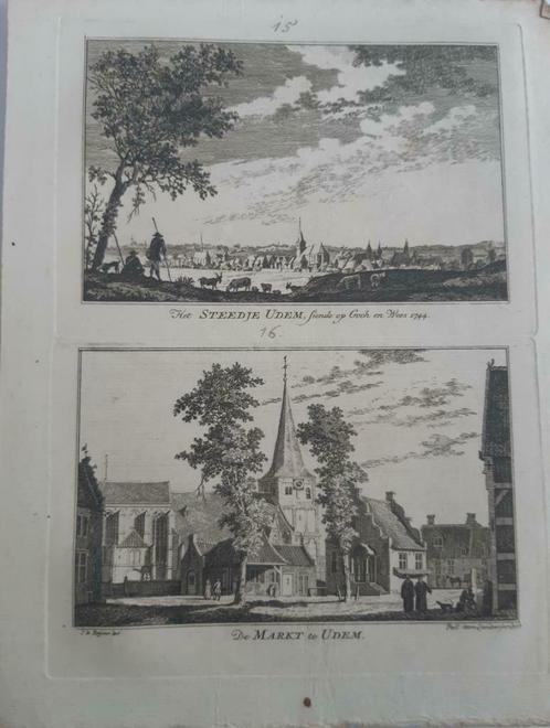 15-16 / Stad en markt Uedem - Udem Kleef. Kopergravure 1792, Antiek en Kunst, Kunst | Etsen en Gravures, Ophalen of Verzenden