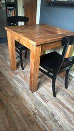 Massief teakhouten tafel + 2 stoelen 80x80 en hoog 79 cm, Huis en Inrichting, Tafels | Eettafels, Ophalen, Gebruikt, 50 tot 100 cm