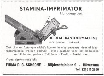 Reclame 1950 - Stamina Imprimator Handdegelpers Kantoor beschikbaar voor biedingen