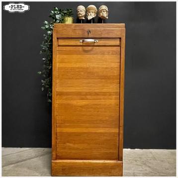 Vintage Licht eiken roldeurkastje / archiefkastje / sleutel beschikbaar voor biedingen
