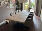 Eettafel eiken 300 cm lengte met stalen X poten, Gebruikt, 200 cm of meer, Vijf personen of meer, Eikenhout