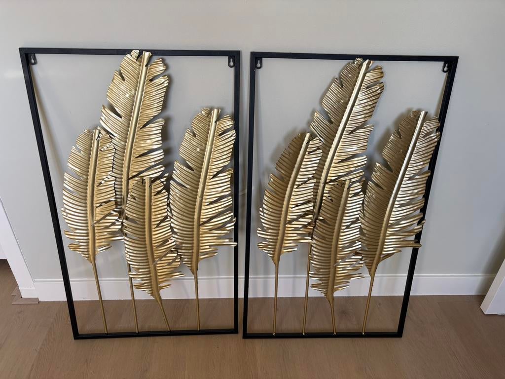 Set van 2 gouden wanddecoraties met zwart frame, Ophalen, Zo goed als nieuw, Schilderij, Minder dan 50 cm