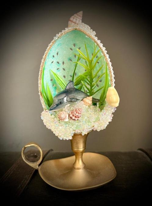 Curiosa Ganzen ei Diorama Dolfijn Brocante standaard vintage, Antiek en Kunst, Curiosa en Brocante, Verzenden