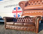 Bruine leren Chesterfield bank in top conditie., Ophalen, Gebruikt, 75 tot 100 cm