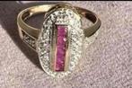ART DECO ANTIEKE GOUDEN RING MET 5 ROBIJNEN EN DIAMANTEN, Sieraden, Tassen en Uiterlijk, Ringen, Ophalen of Verzenden, Met edelsteen