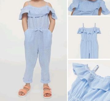 H&M zomerse off shoulder jumpsuit, lichtblauw/ wit mt 110 beschikbaar voor biedingen