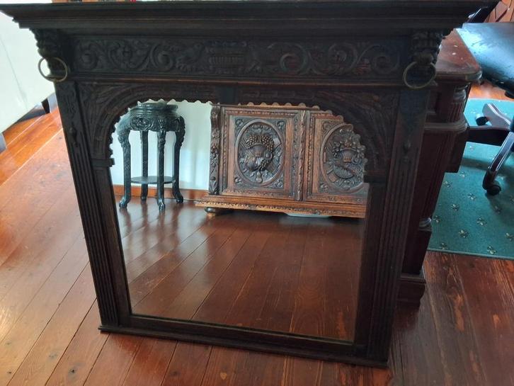 Antieke Spiegel met Houten Frame, Huis en Inrichting, Woonaccessoires | Spiegels, Rechthoekig, Ophalen