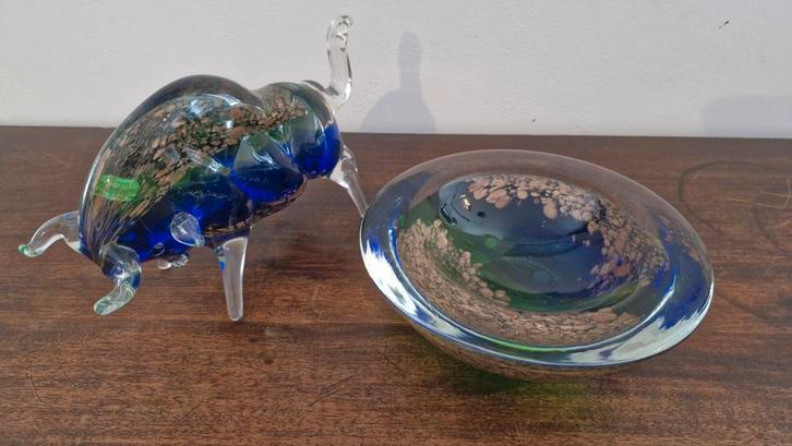Vintage glazen Murano stier en schaal, Verzamelen, Glas en Borrelglaasjes, Zo goed als nieuw, Overige typen, Ophalen of Verzenden