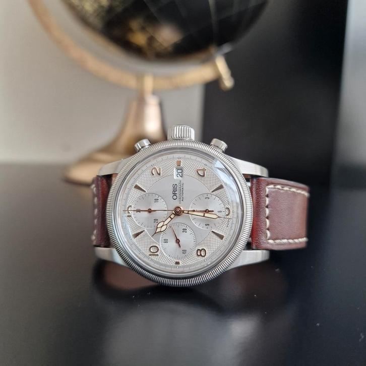 Oris Chrono Big Crown (full service), Sieraden, Tassen en Uiterlijk, Horloges | Heren, Gebruikt, Overige merken, Staal, Leer, Ophalen of Verzenden