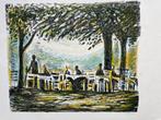 Lex Metz - Figuren op zonnig terras - Kleurenlitho, Ophalen of Verzenden