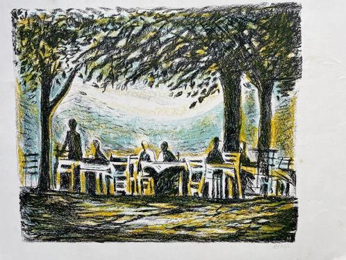 Lex Metz - Figuren op zonnig terras - Kleurenlitho, Antiek en Kunst, Kunst | Litho's en Zeefdrukken, Ophalen of Verzenden