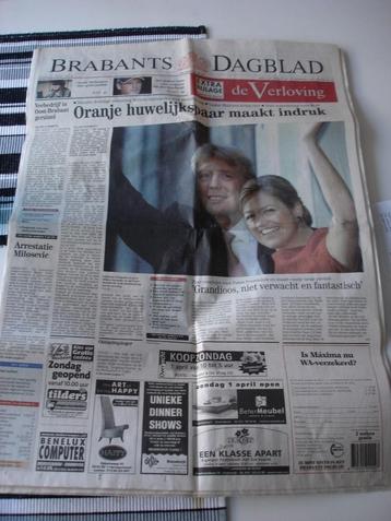 * Oud krantenartikel verloving huwelijk Maxima en W-A * beschikbaar voor biedingen