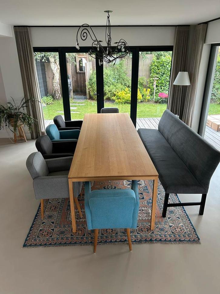 Eetkamerset: bank 240 cm en 6 stoelen - zeer goede staat, Huis en Inrichting, Tafels | Eettafels, Zo goed als nieuw, 200 cm of meer