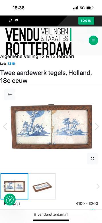 2 antieke tegels 18e eeuw beschikbaar voor biedingen