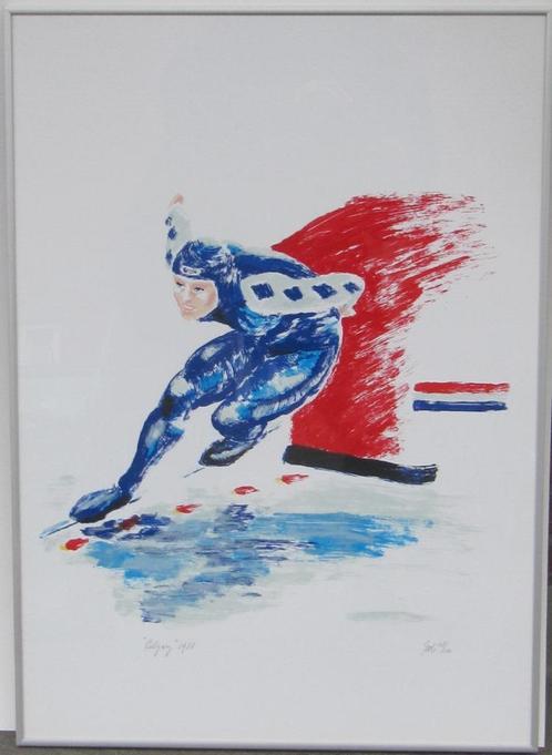 " Yvonne van Gennip  " ingelijste zeefdruk Rob Aerdts  € 35, Sport en Fitness, Schaatsen, Nieuw, Overige typen, Ophalen of Verzenden