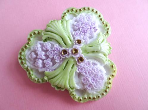 jwg Vintage 60s 70s Art Nouveau stl broche groen paars bloem, Sieraden, Tassen en Uiterlijk, Antieke sieraden, Broche, Overige materialen
