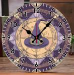 Ronde wandklok van hout Tovenaarshoed paars (25cm), Ophalen of Verzenden, Nieuw, Wandklok