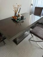 Eettafel bloktafel woonkamer taupe eetkamer glasplaat, Huis en Inrichting, Tafels | Eettafels, 50 tot 100 cm, Glas, Rechthoekig