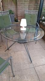 Stalen siertafel met glasplaat, Tuin en Terras, Ophalen, Gebruikt, Rond, Metaal