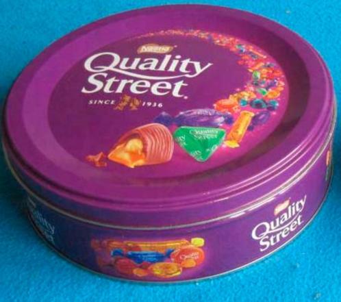 Blik, Quality street/MacIntosh, Nesté, rond, diameter 18 cm, Verzamelen, Blikken, Gebruikt, Overige, Overige merken, Ophalen of Verzenden