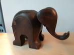 Houten olifant met draaibare kop, mooi gesneden, Ophalen of Verzenden, Zo goed als nieuw, Beeldje of Figuurtje