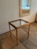 Houten glazen bijzettafel / plantenstandaard / nachtcastje, Ophalen, Gebruikt, Vierkant, Minder dan 50 cm