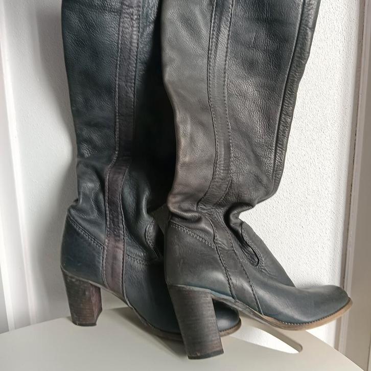 Donkerblauwe leren laarzen - Maat 38, Kleding | Dames, Schoenen, Zo goed als nieuw, Hoge laarzen, Blauw, Ophalen of Verzenden