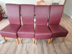 4 Rode Leren Eetkamerstoelen - Gebruikt, Huis en Inrichting, Gebruikt, Hout, Ophalen of Verzenden, Vier