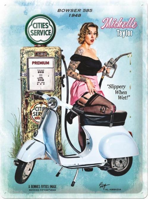 Michelle taylor service scooter pomp relief metalen wandbord, Huis en Inrichting, Woonaccessoires | Wanddecoraties, Nieuw, Ophalen of Verzenden